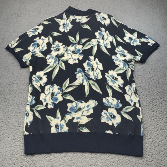 J Crew Sweater Mens Extra Large Cashmere Floral Johnny Collar Short Sleeve - Picture 8 of 10